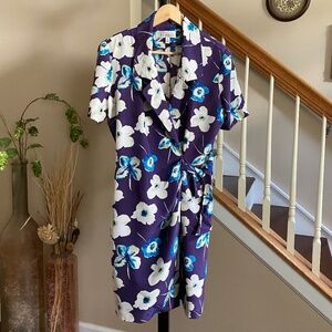Adrianna Papell Silk V-Neck Floral Wrap Dress Size 10